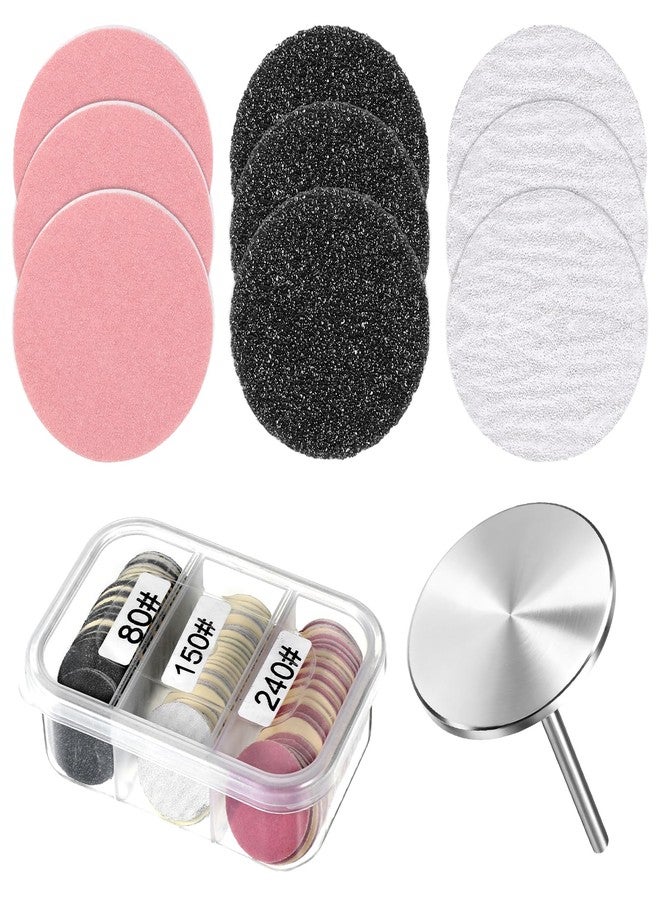 Ajcotahm 72 Pcs Sanding Paper Discs with Metal Nail Drill Bit, 25mm Foot File Replacement Sandpaper Disk Manicure Pedicure Tools for Dead Skin Foot Callus Remover or Polishing Craft (#80#150#240 Grit) - Image 1